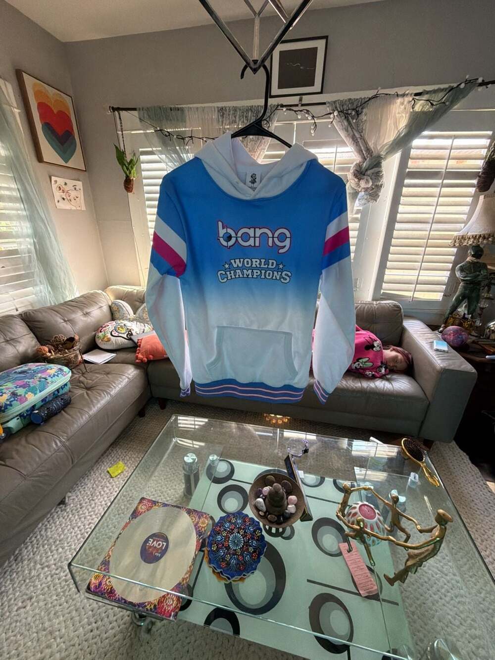 Bang Revolution World Champions Hoodie Size W-S Blue White Ombre Pullover